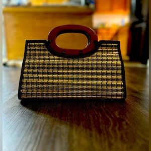 Bamboo woven handbag brown & cream colored